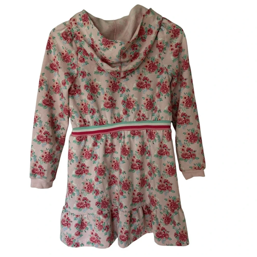 Janie & Jack Pink‎ Floral Hooded Sweatshirt Dress Girl's 12 Long Sleeves Roses